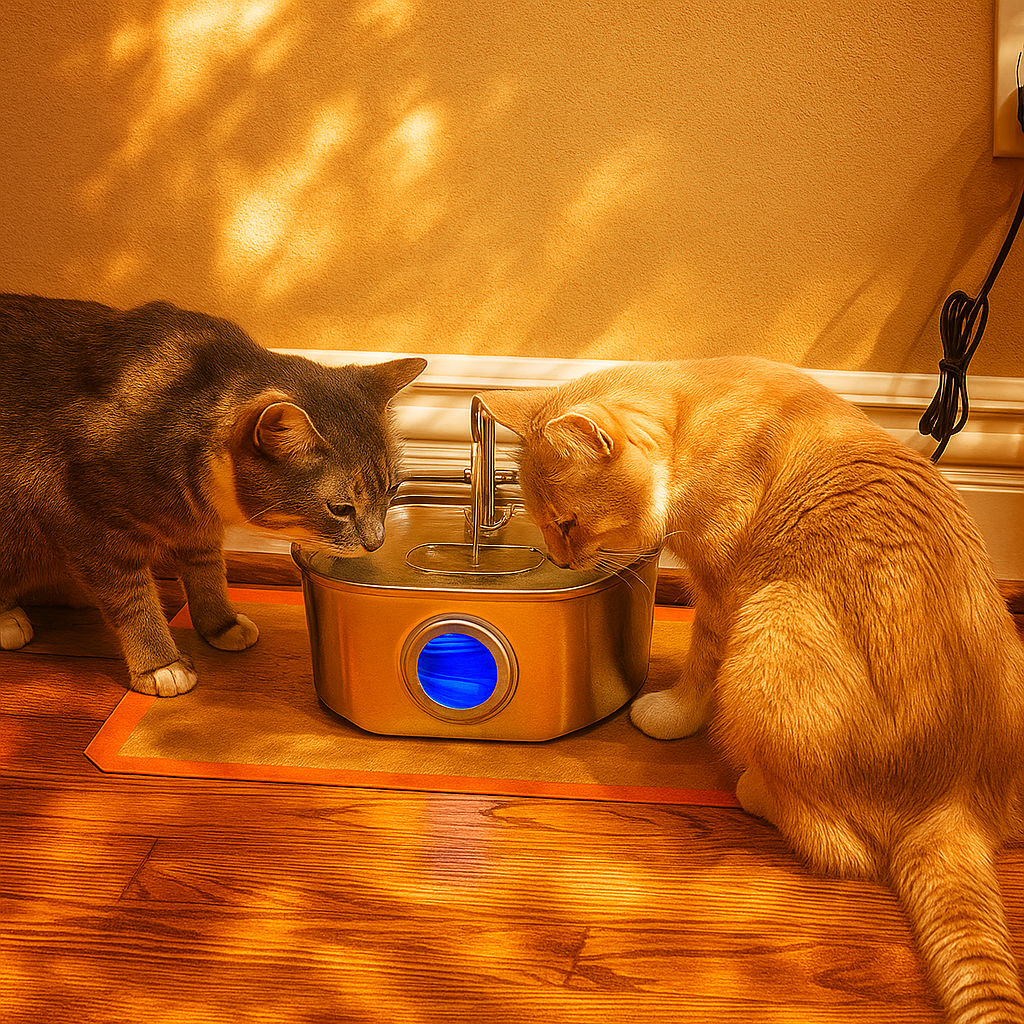 Cat drinking from fountain